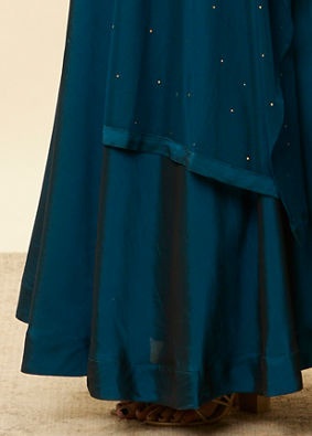 Teal Blue Embellished Empire Waist Dress image number 2